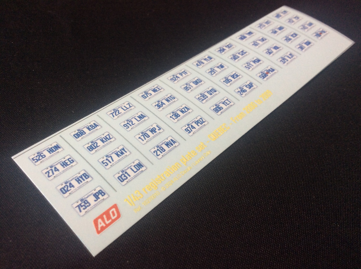 2000-2009 QUEBEC REGISTRATION PLATES 1:43 DECALS - FOR 40 CARS