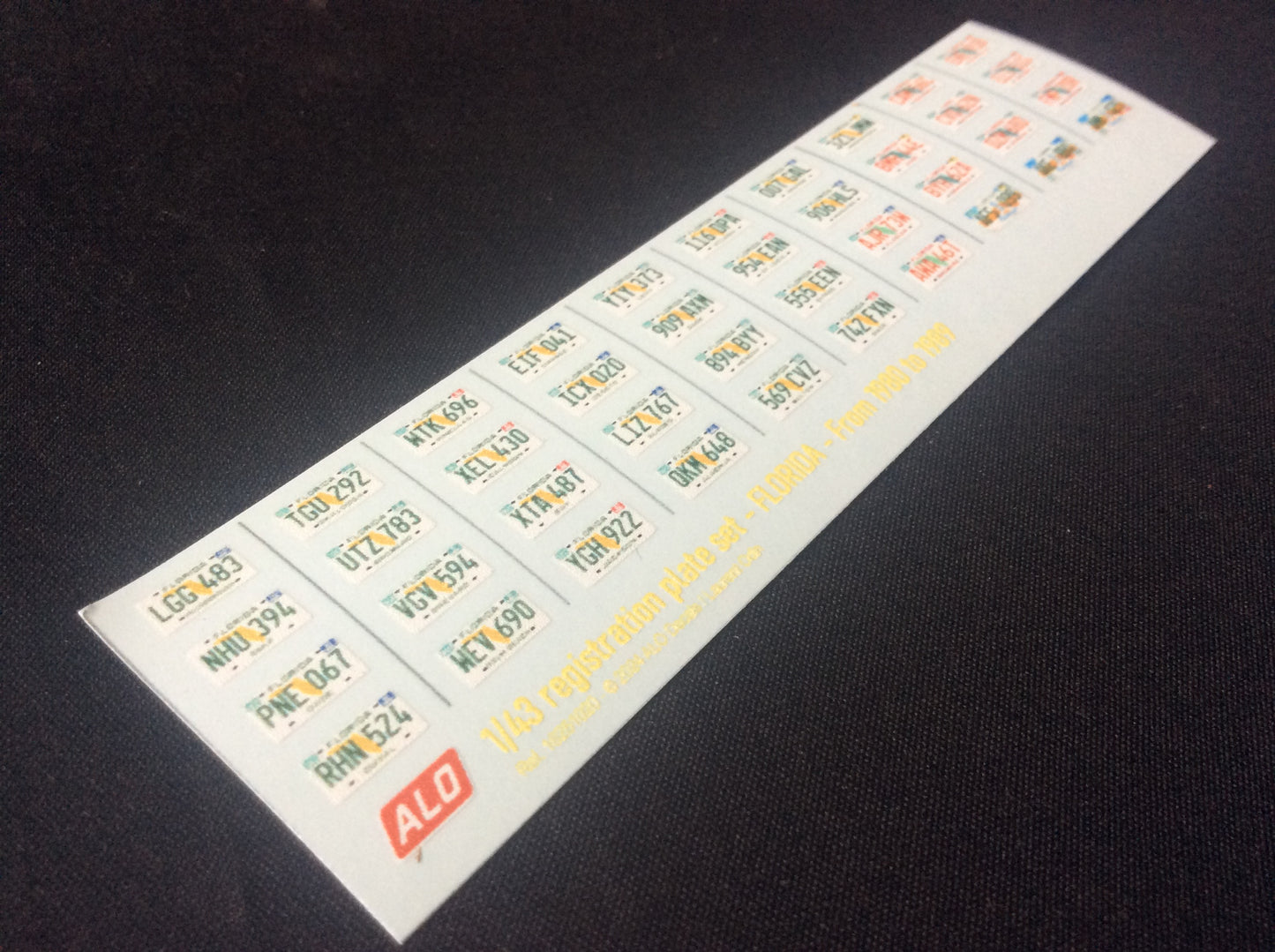 1980-1989 FLORIDA REGISTRATION PLATES 1:43 DECALS - FOR 40 CARS