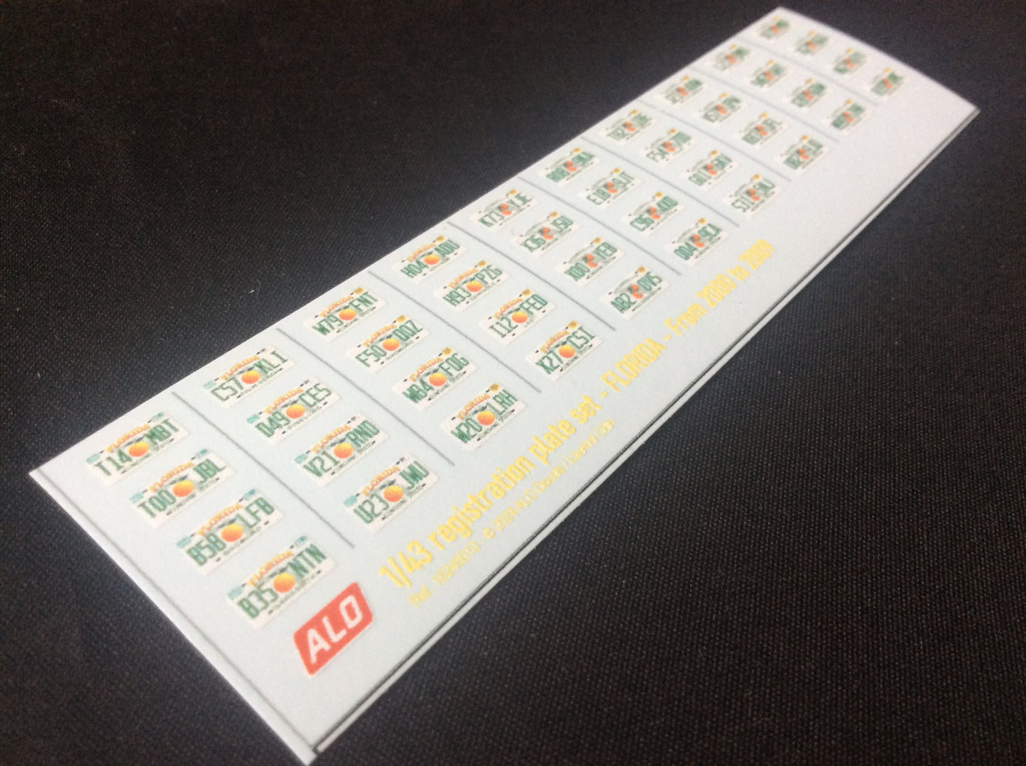 2000-2009 FLORIDA REGISTRATION PLATES 1:43, 1:24, 1:18 DECALS - FOR 40 CARS