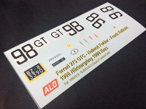 1966 NÜRBURGRING 1000 KMS #98 FERRARI 275 GTB HELMUT FELDER/FRANK KALKUHL 1:24 DECALS