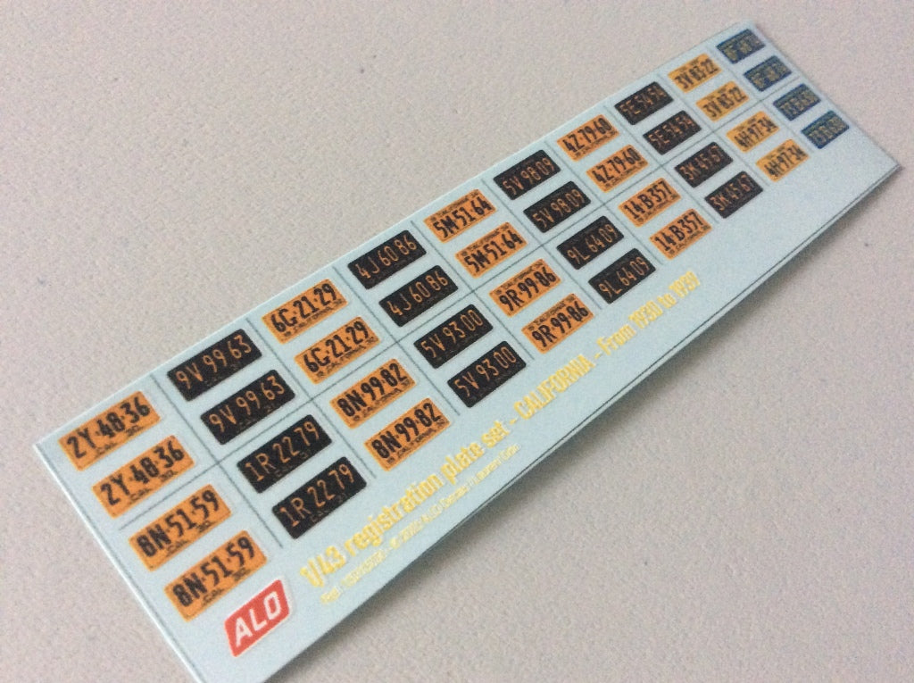 1930-1939 CALIFORNIA REGISTRATION PLATES 1:43, 1:24, 1:18 DECALS - FOR 20 CARS