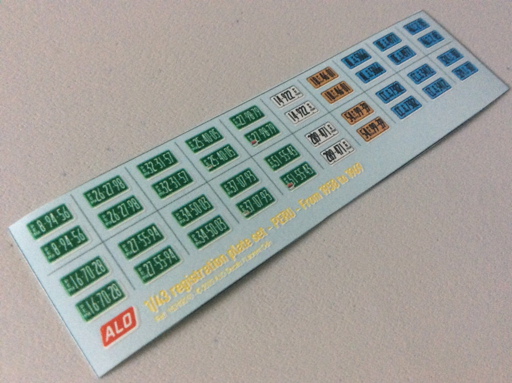 1958-1969 PERUVIAN REGISTRATION PLATES 1:43, 1:18 DECALS - FOR 20 CARS