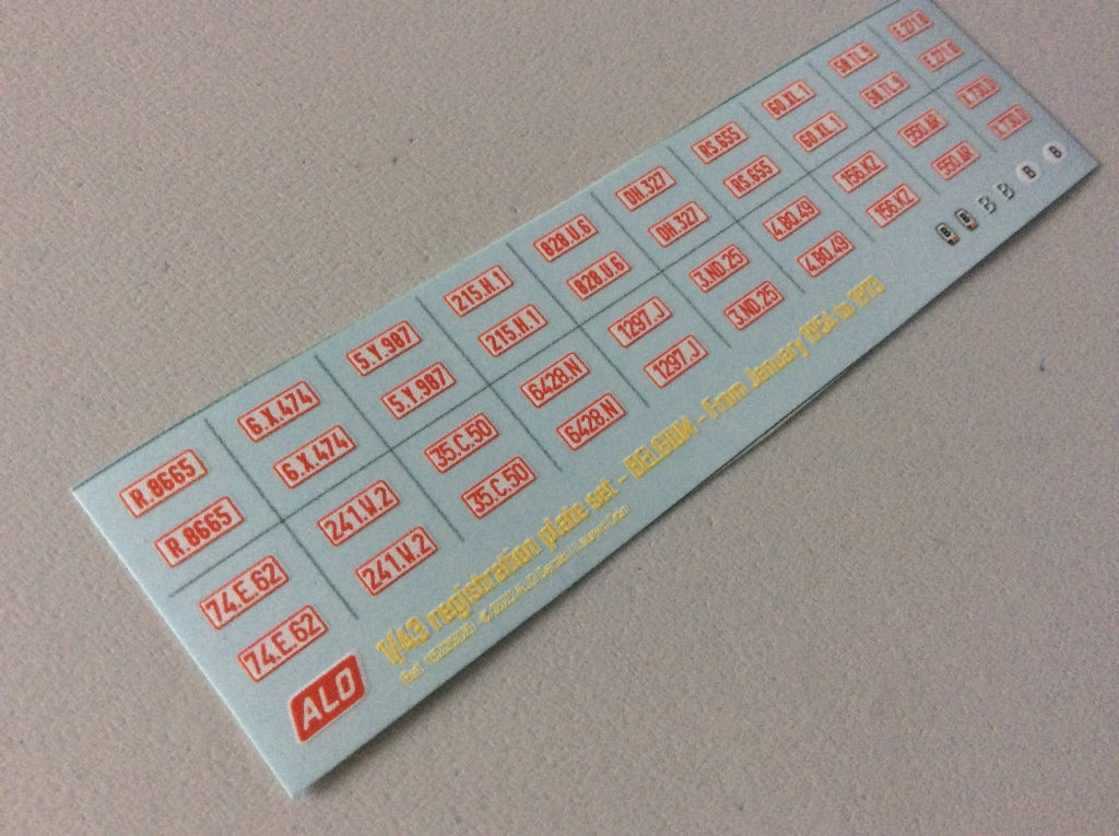 1954-1973 BELGIAN REGISTRATION PLATES 1:43, 1:18 DECALS - FOR 20 CARS