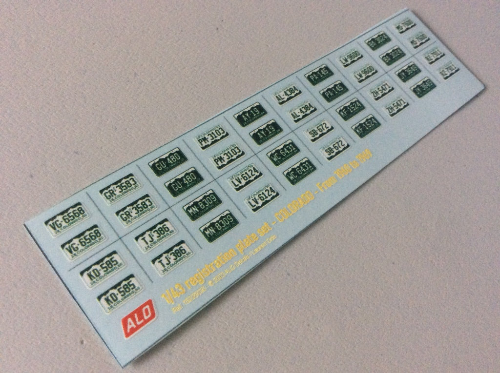 1960-1969 COLORADO REGISTRATION PLATES 1:43, 1:24, 1:18 DECALS - FOR 20 CARS