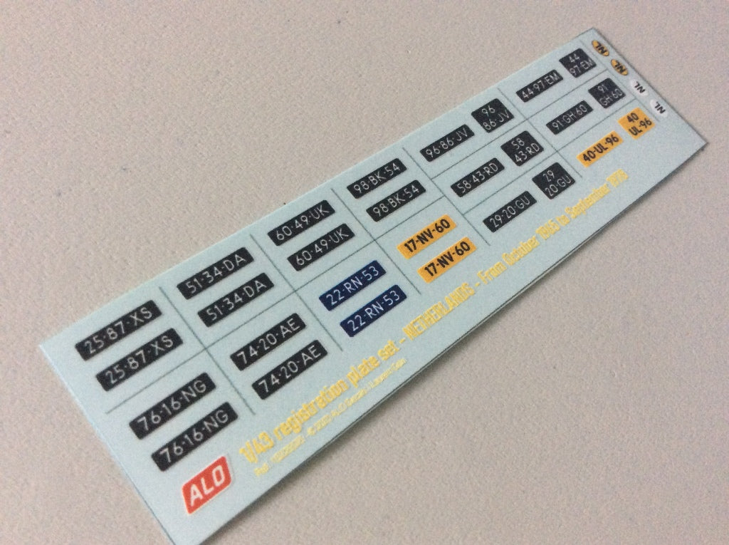 1965-1978 DUTCH REGISTRATION PLATES 1:43, 1:18 DECALS - FOR 14 CARS