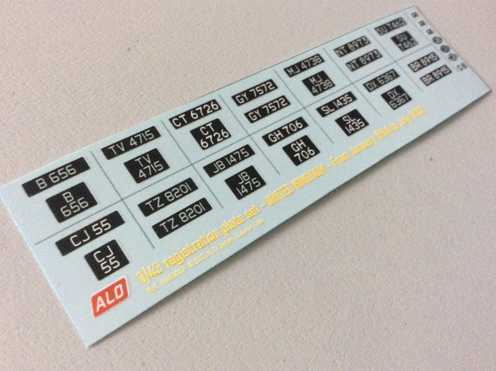 1904-1932 BRITISH REGISTRATION PLATES 1:87, 1:43, 1:18 DECALS - FOR 14 CARS