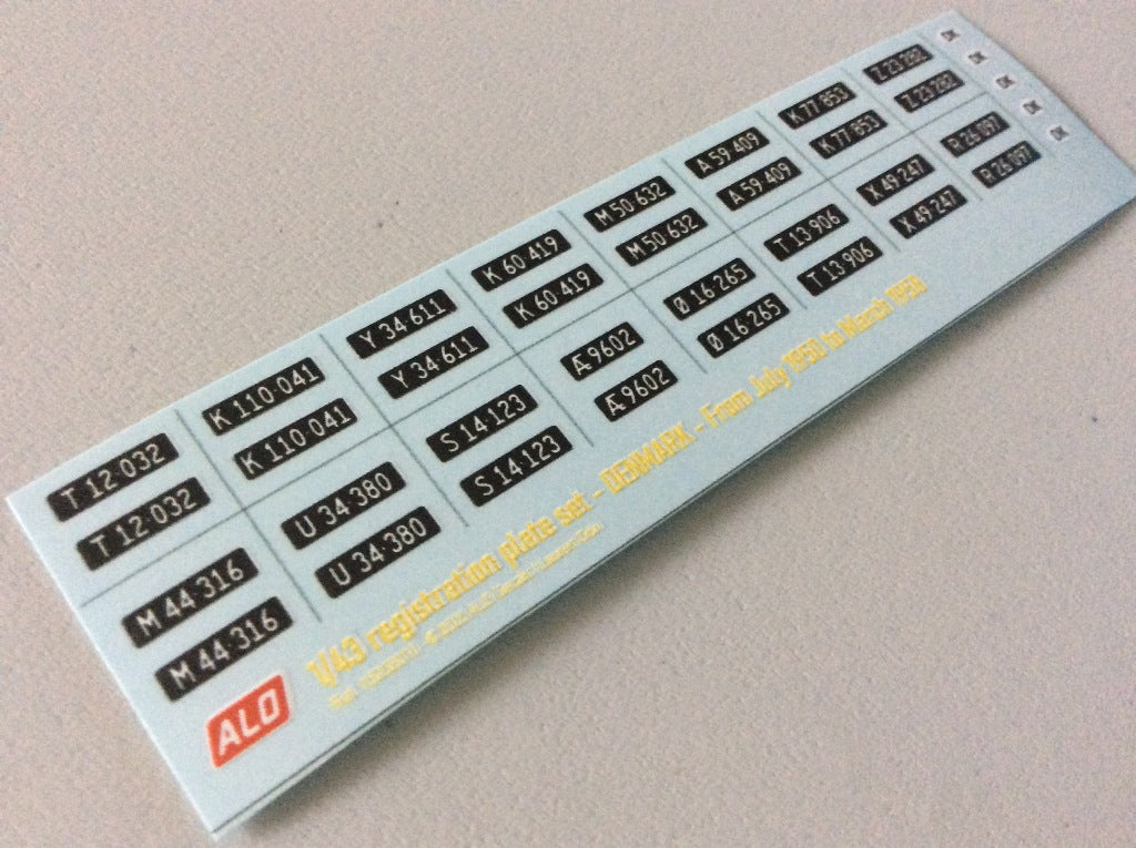 1950-1958 DANISH REGISTRATION PLATES 1:43, 1:18 DECALS - FOR 16 CARS