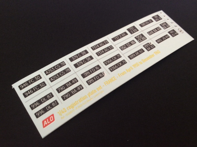 1950-1963 FRENCH REGISTRATION PLATES 1:87, 1:43, 1:24, 1:18 DECALS - FOR 14 CARS