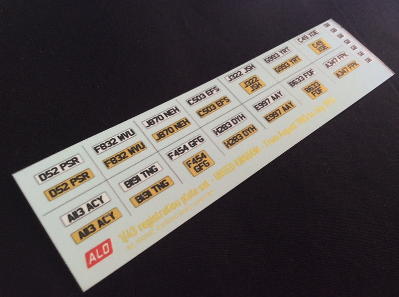 1983-1992 BRITISH REGISTRATION PLATES 1:87, 1:43, 1:18 DECALS - FOR 14 CARS