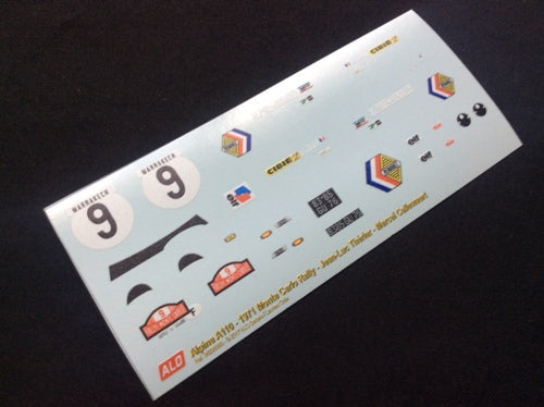 1971 MONTE CARLO RALLY #9 ALPINE A110 JEAN-LUC THERIER/MARCEL CALLEWAERT 1:43 DECALS