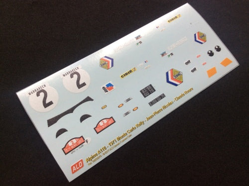 1971 MONTE CARLO RALLY #2 ALPINE A110 JEAN-PIERRE NICOLAS/CLAUDE ROURE 1:43 DECALS