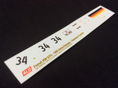 1963 AVUS-RENNEN #34 FERRARI 250 GTO HERMANN CORDES 1:43, 1:24, 1:18 DECALS