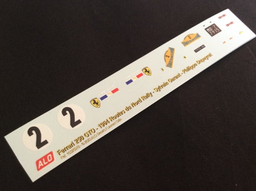 1964 ROUTES DU NORD RALLY #2 FERRARI 250 GTO SYLVAIN GARANT/PHILIPPE DUPEYRAT 1:43, 1:18 DECALS