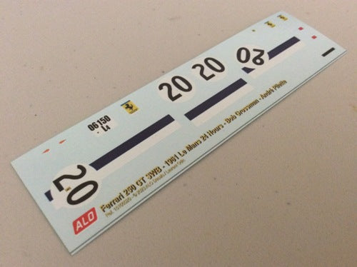 1961 LE MANS 24 HOURS #20 FERRARI 250 GT SWB BOB GROSSMAN/ANDRE PILETTE 1:43, 1:24, 1:18 DECALS