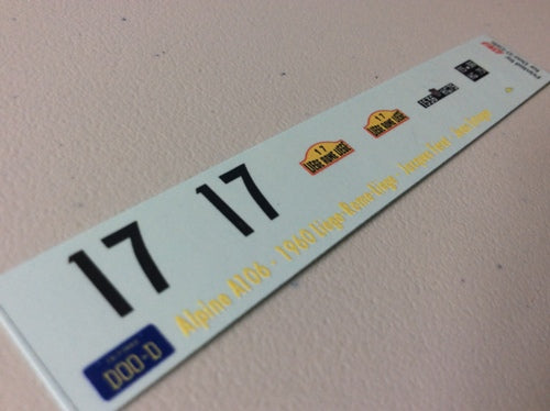 1960 LIEGE-ROME-LIEGE (MARATHON DE LA ROUTE) #17 ALPINE A106 JACQUES FERET/JEAN ESTAGER 1:43, 1:32 DECALS