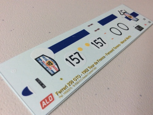 1962 TOUR DE FRANCE #157 FERRARI 250 GTO FERNAND TAVANO/MARCEL MARTIN 1:43, 1:18 DECALS