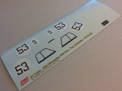 1966 NÜRBURGRING 1000 KMS # 53 AC SHELBY COBRA TONY SETTEMBER/ED FREUTEL 1:43, 1:24 DECALS