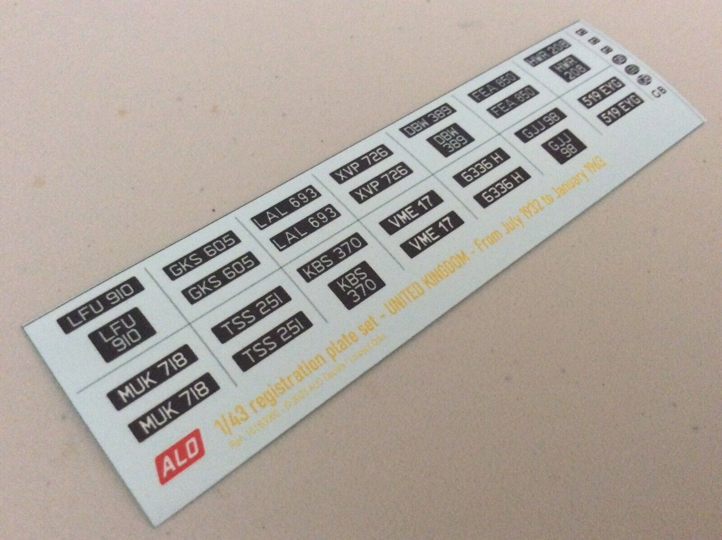 1932-1963 BRITISH REGISTRATION PLATES 1:87, 1:43, 1:18 DECALS - FOR 14 CARS