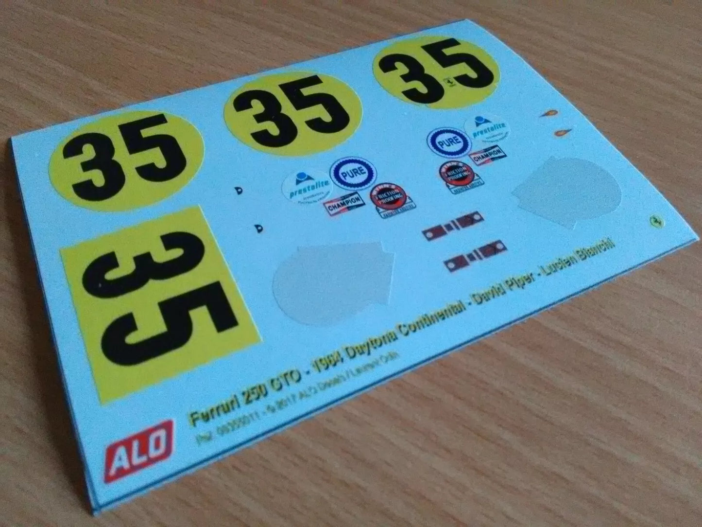 1964 DAYTONA CONTINENTAL #35 FERRARI 250 GTO DAVID PIPER/LUCIEN BIANCHI 1:43, 1:18 DECALS