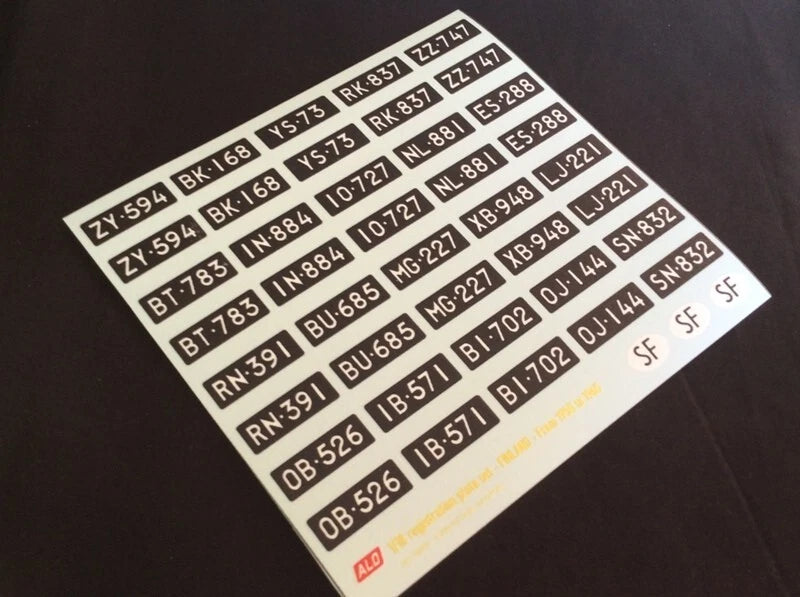 1950-1960 FINNISH REGISTRATION PLATES 1:43, 1:18 DECALS - FOR 20 CARS