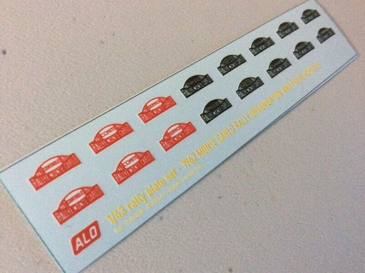 1962 MONTE CARLO RALLY ORGANISATION AND PRESS PLATES 1:43 DECALS - FOR 8 CARS