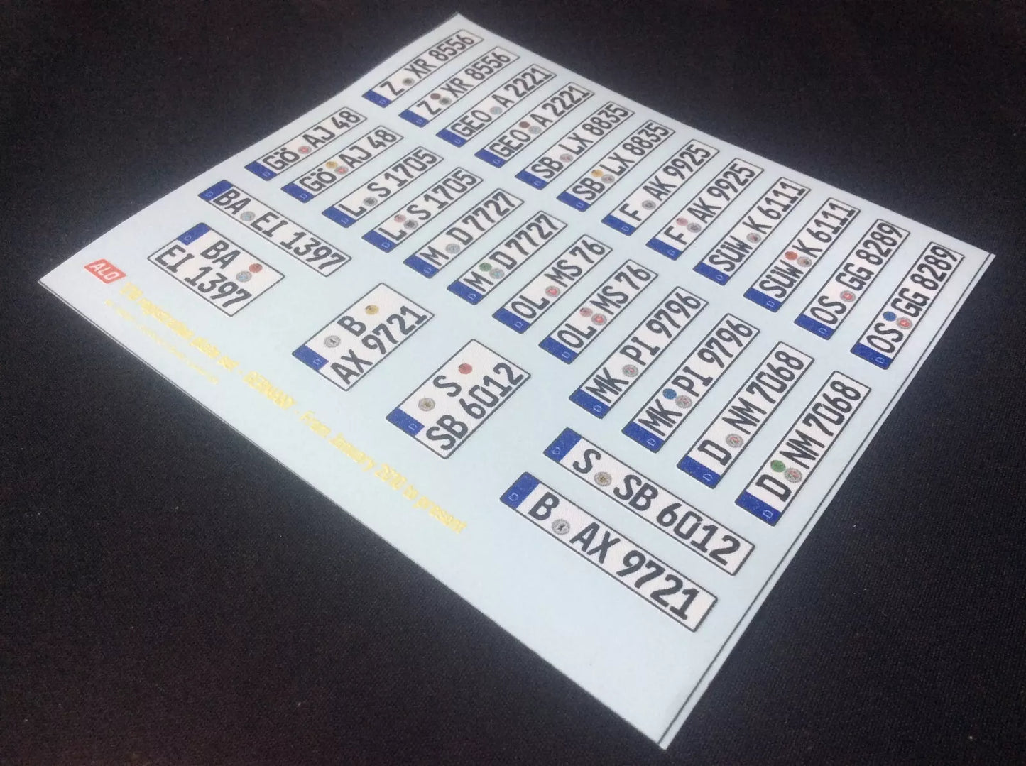 2010-PRESENT GERMAN REGISTRATION PLATES 1:87, 1:43, 1:24, 1:18 DECALS - FOR 15 CARS