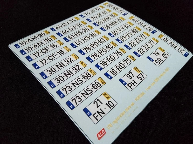 2005-2020 PORTUGUESE REGISTRATION PLATES 1:43, 1:18 DECALS - FOR 15 CARS