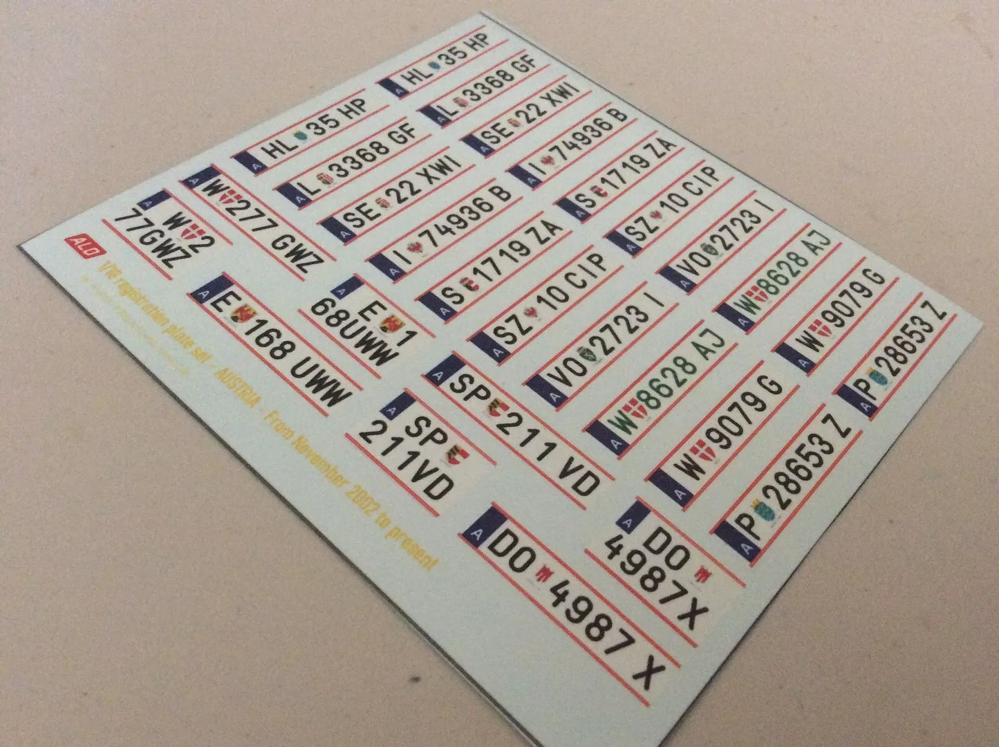 2002-PRESENT AUSTRIAN REGISTRATION PLATES 1:43, 1:18 DECALS - FOR 14 CARS