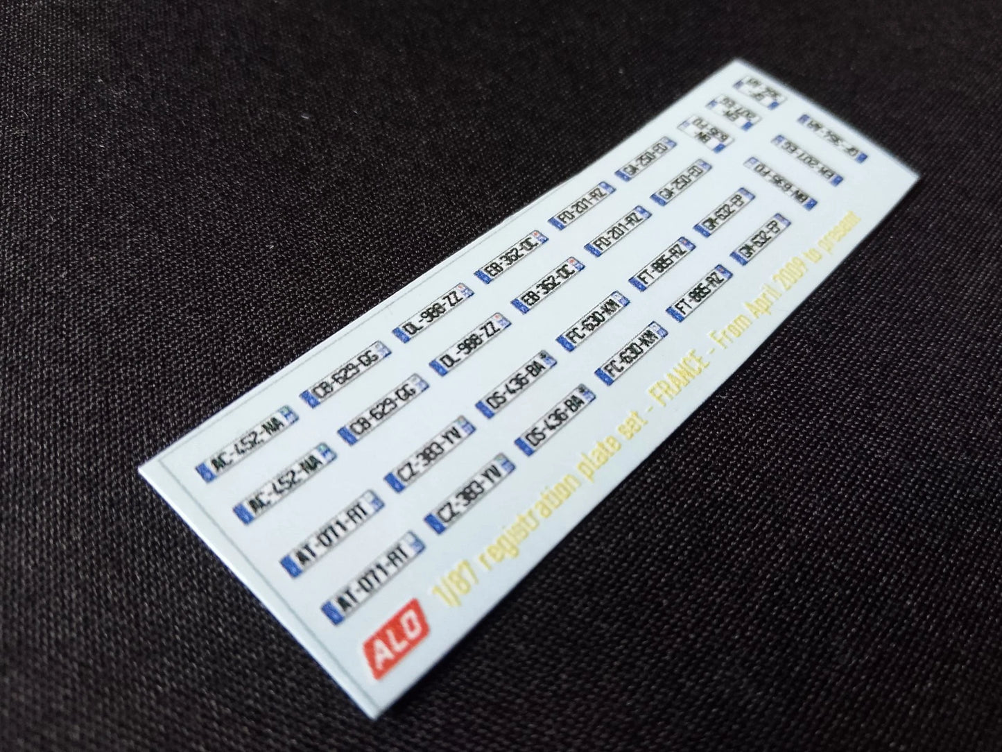 2009-PRESENT FRENCH REGISTRATION PLATES 1:87, 1:43, 1:24, 1:18 DECALS - FOR 15 CARS