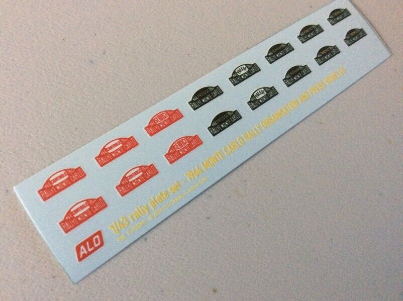 1964 MONTE CARLO RALLY ORGANISATION AND PRESS PLATES 1:43 DECALS - FOR 8 CARS