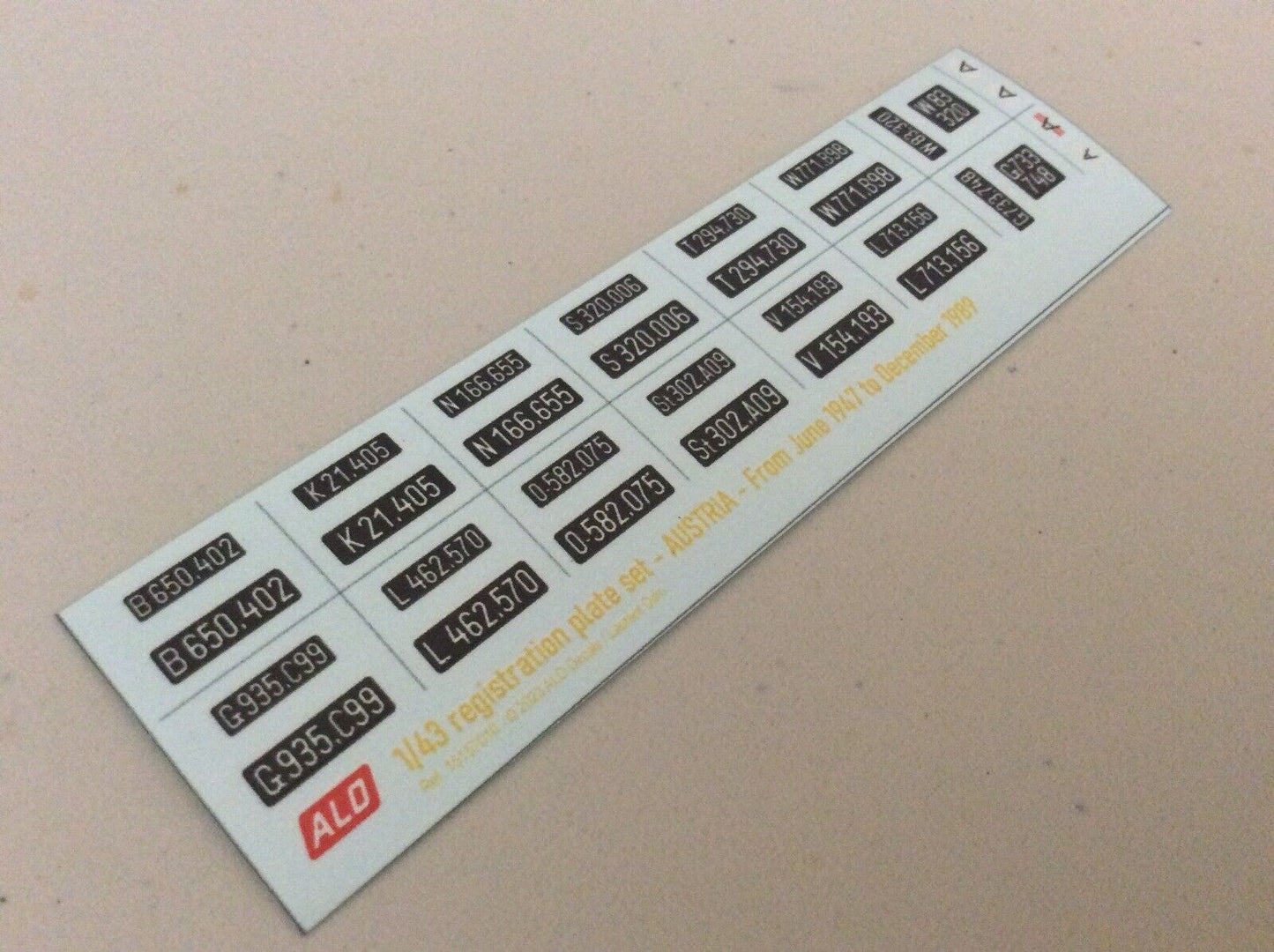 1947-1989 AUSTRIAN REGISTRATION PLATES 1:43, 1:18 DECALS - FOR 14 CARS