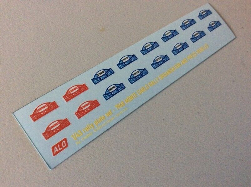 1968 MONTE CARLO RALLY ORGANISATION AND PRESS PLATES 1:43 DECALS - FOR 8 CARS