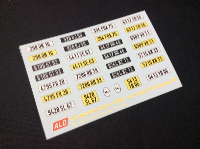 1979-1992 FRENCH REGISTRATION PLATES 1:87, 1:43, 1:24, 1:18 DECALS - FOR 14 CARS