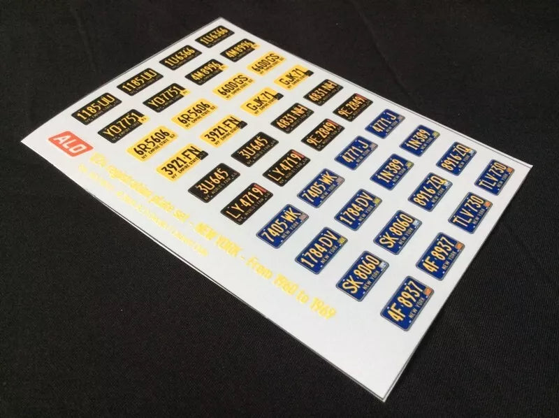 1960-1969 NEW YORK REGISTRATION PLATES 1:43, 1:24, 1:18 DECALS - FOR 20 CARS