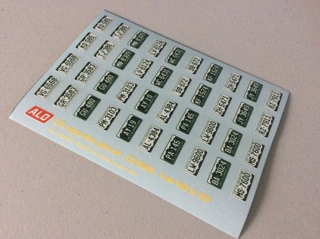 1960-1969 COLORADO REGISTRATION PLATES 1:43, 1:24, 1:18 DECALS - FOR 20 CARS