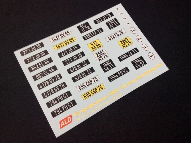 1964-1978 FRENCH REGISTRATION PLATES 1:87, 1:43, 1:24, 1:18 DECALS - FOR 14 CARS