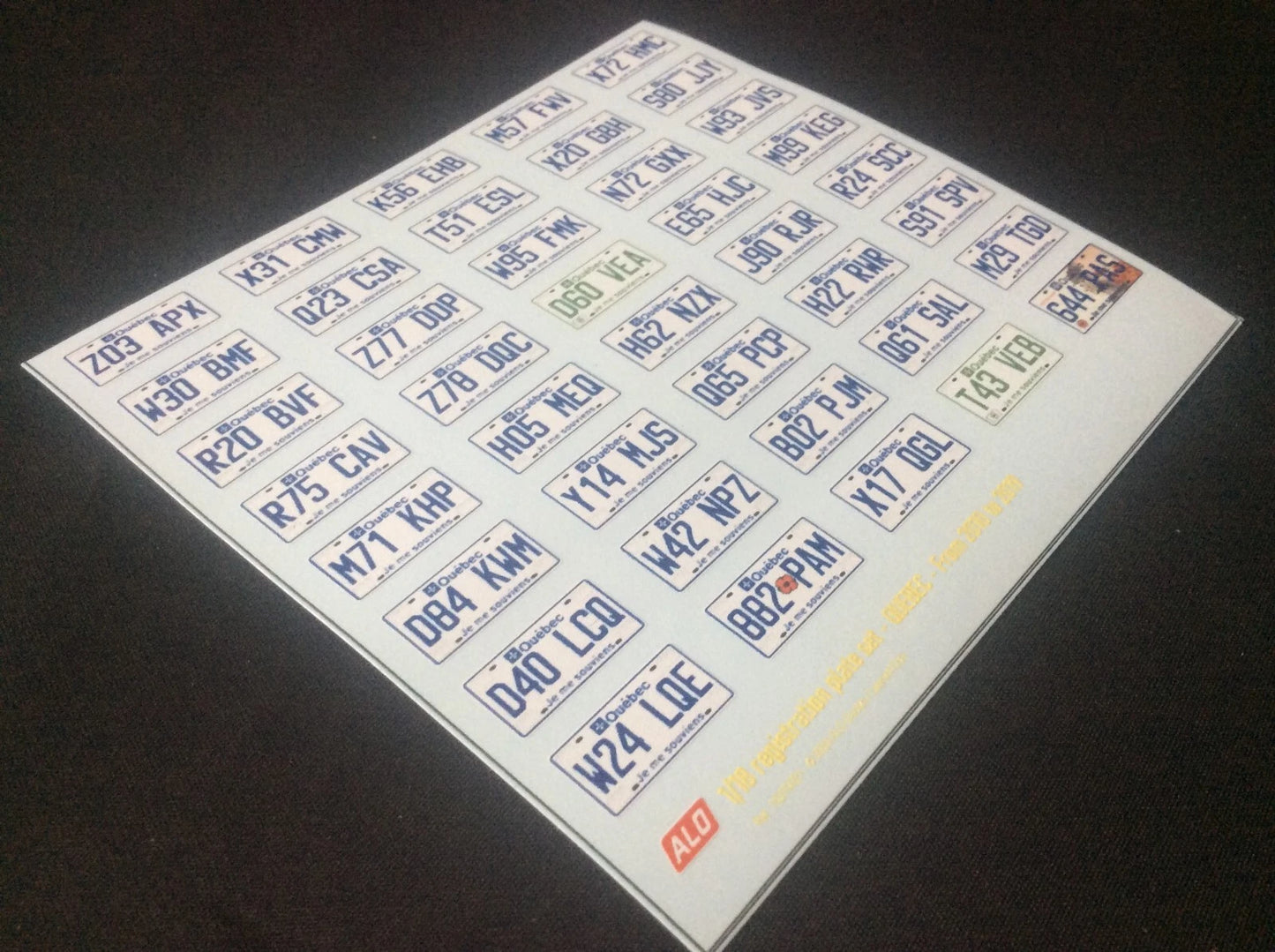 2010-2019 QUEBEC REGISTRATION PLATES 1:18 DECALS - FOR 40 CARS