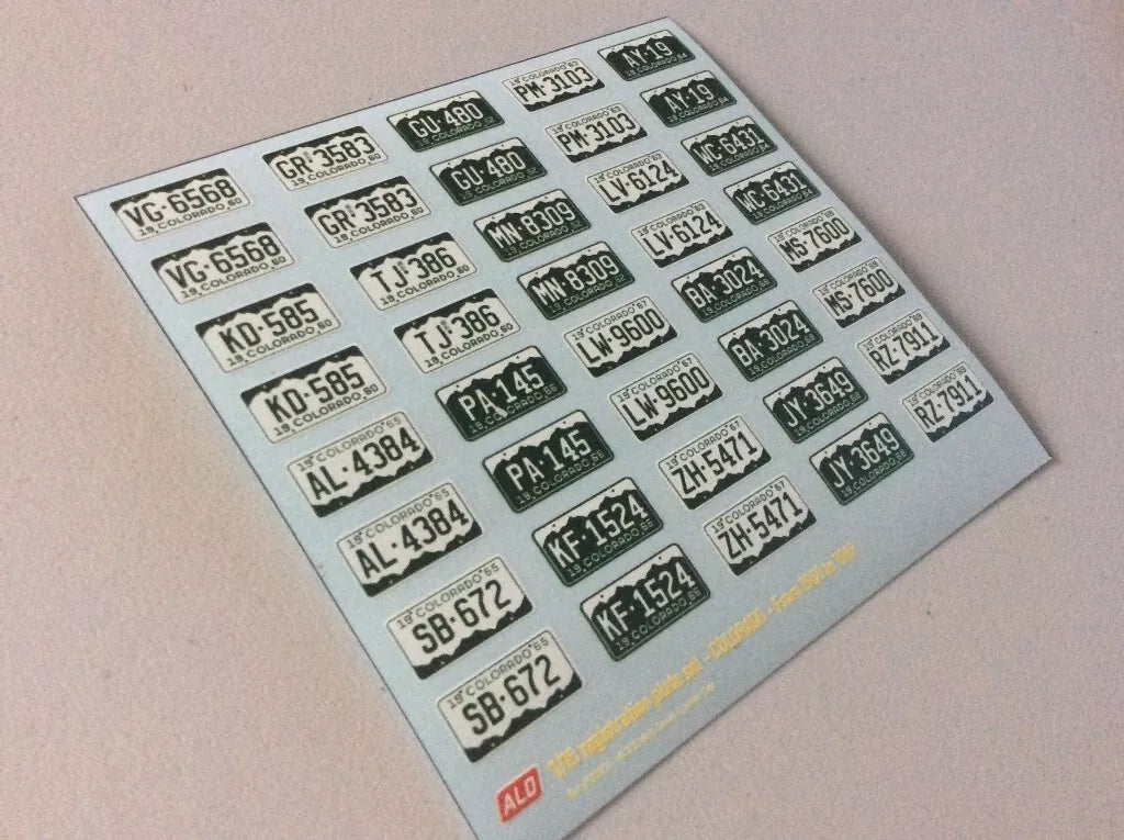 1960-1969 COLORADO REGISTRATION PLATES 1:43, 1:24, 1:18 DECALS - FOR 20 CARS