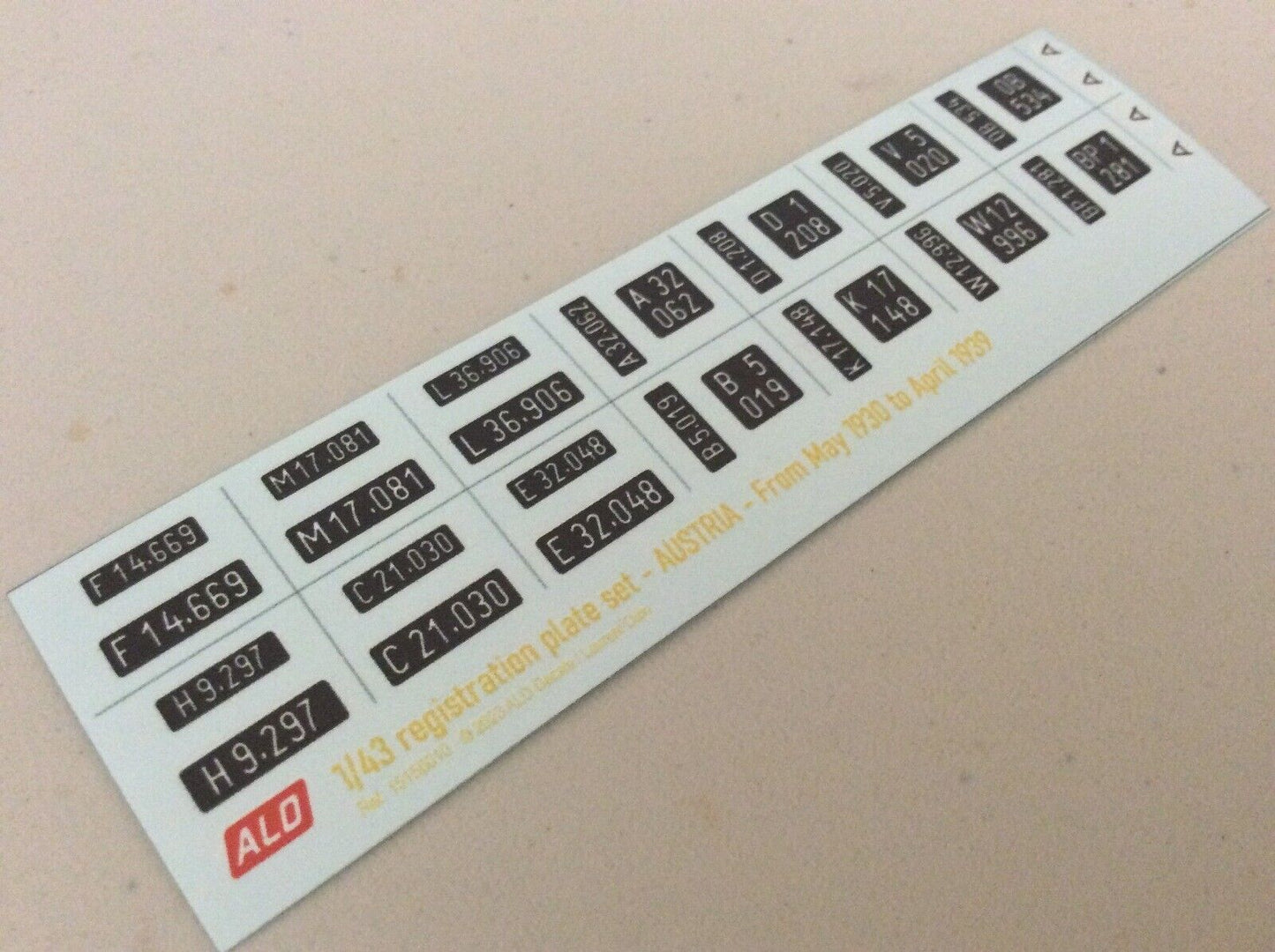 1930-1939 AUSTRIAN REGISTRATION PLATES 1:43 DECALS - FOR 14 CARS