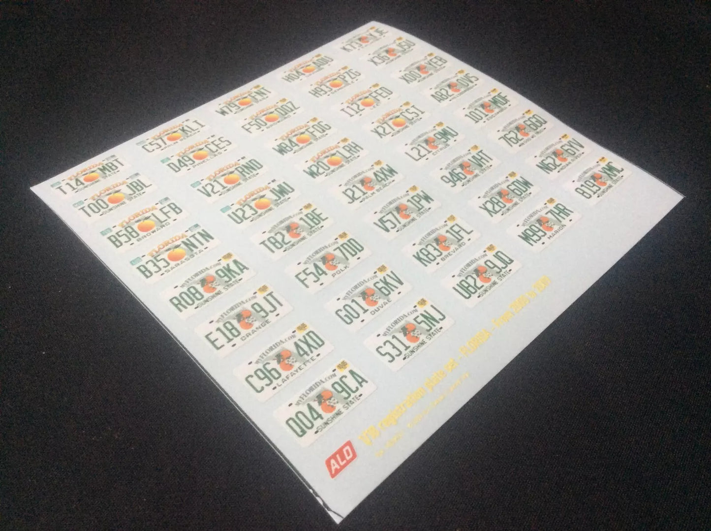 2000-2009 FLORIDA REGISTRATION PLATES 1:43, 1:24, 1:18 DECALS - FOR 40 CARS