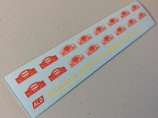 1966 MONTE CARLO RALLY ORGANISATION AND PRESS PLATES 1:43 DECALS - FOR 8 CARS