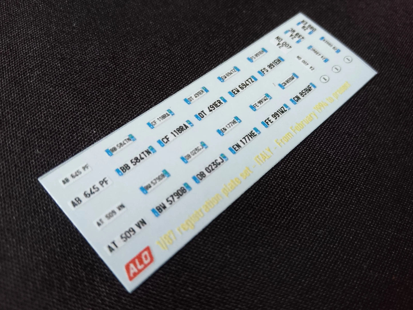 1994-PRESENT ITALIAN REGISTRATION PLATES 1:87, 1:43, 1:24, 1:18 DECALS - FOR 15 CARS