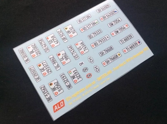 1959-1972 SWISS REGISTRATION PLATES 1:87, 1:43, 1:24, 1:18 DECALS - FOR 14 CARS