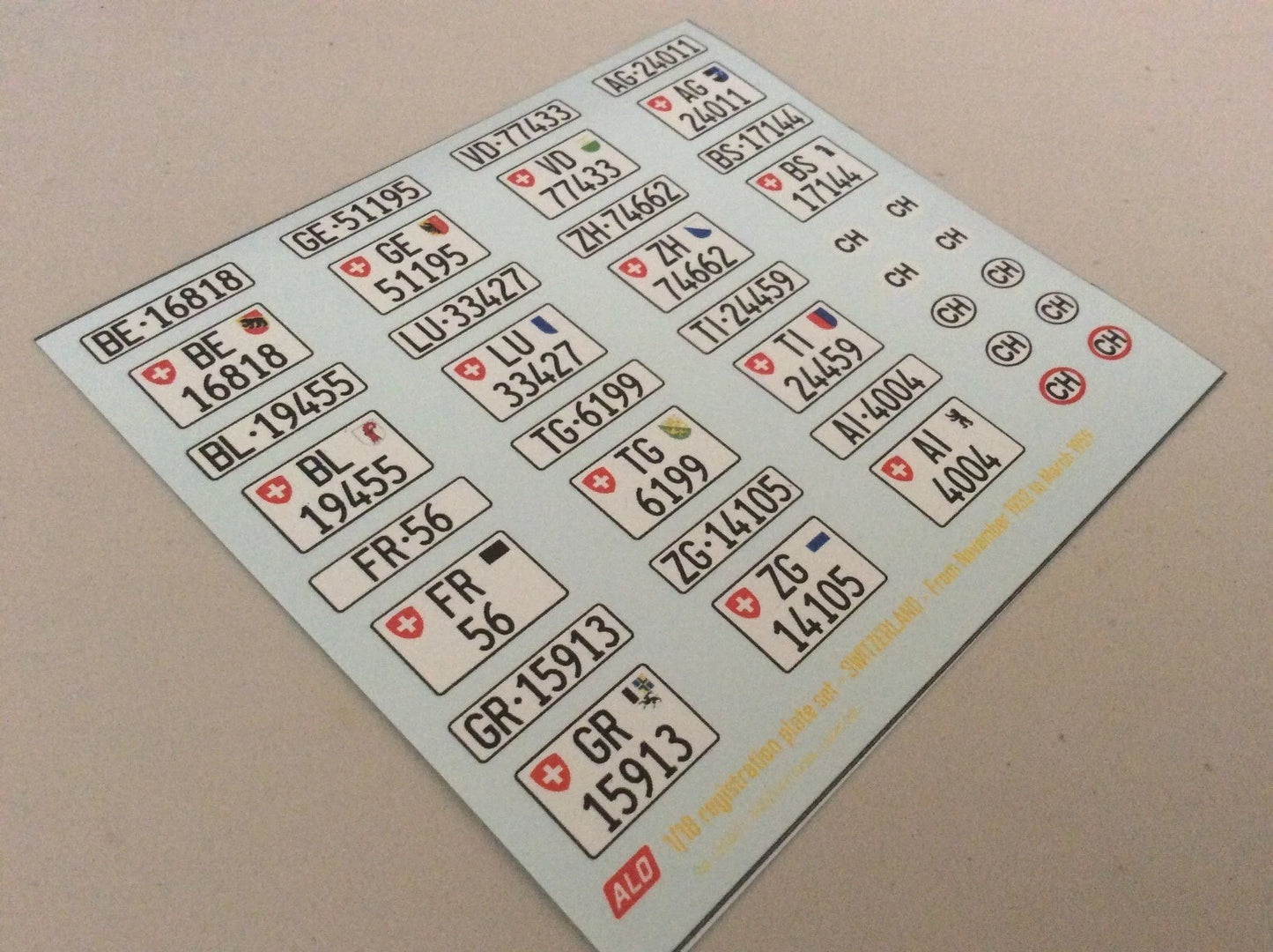 1932-1959 SWISS REGISTRATION PLATES 1:87, 1:43, 1:24, 1:18 DECALS - FOR 14 CARS