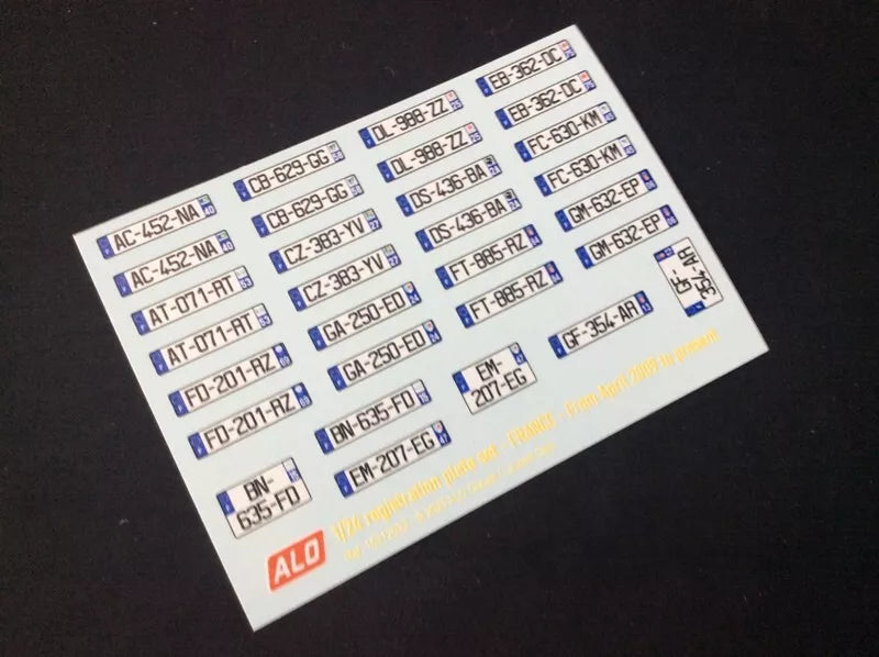 2009-PRESENT FRENCH REGISTRATION PLATES 1:87, 1:43, 1:24, 1:18 DECALS - FOR 15 CARS