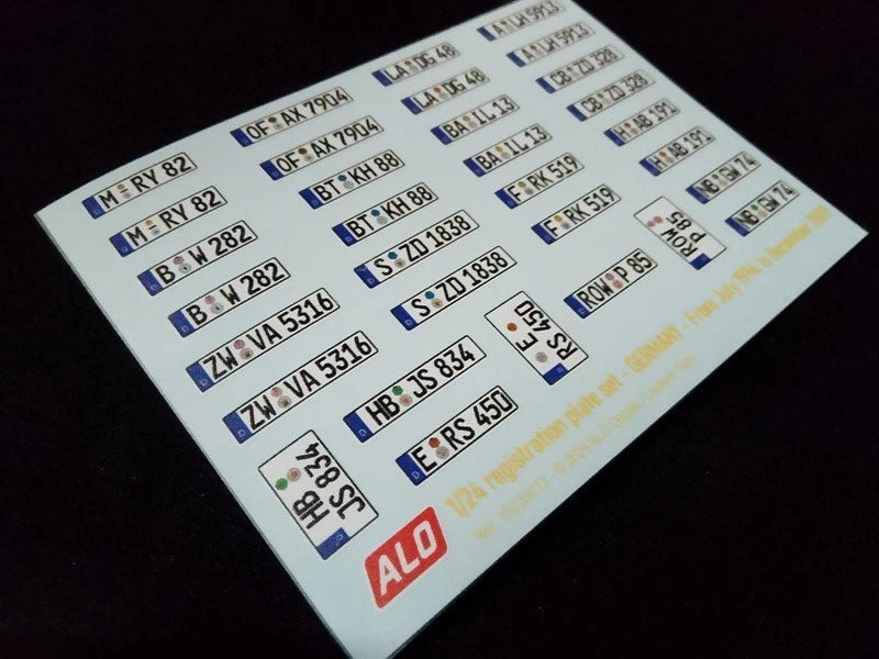 1994-2009 GERMAN REGISTRATION PLATES 1:87, 1:43, 1:24, 1:18 DECALS - FOR 16 CARS