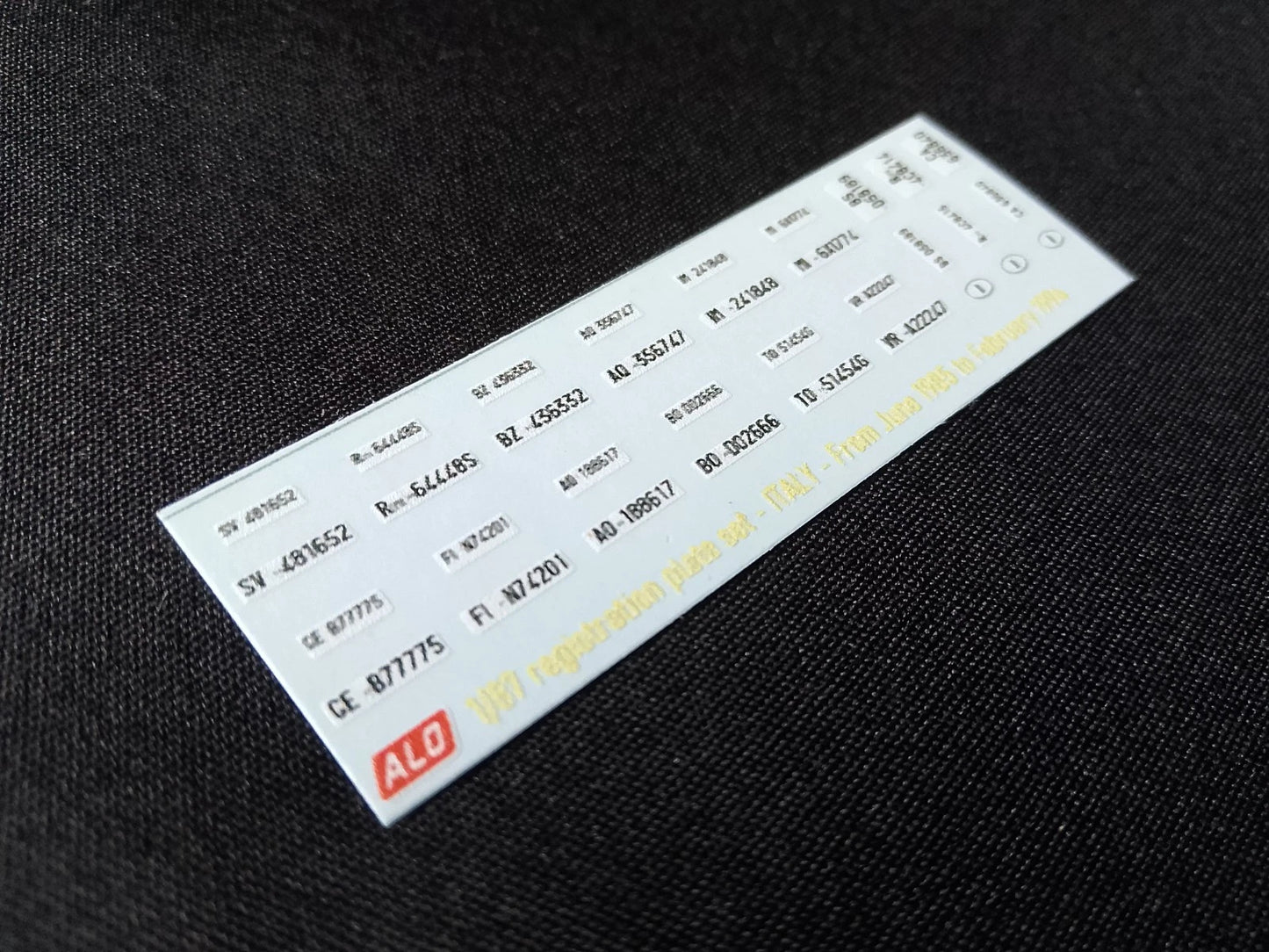 1985-1994 ITALIAN REGISTRATION PLATES 1:87, 1:43, 1:24, 1:18 DECALS - FOR 15 CARS
