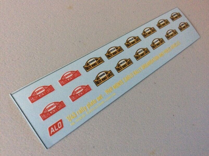 1969 MONTE CARLO RALLY ORGANISATION AND PRESS PLATES 1:43 DECALS - FOR 8 CARS