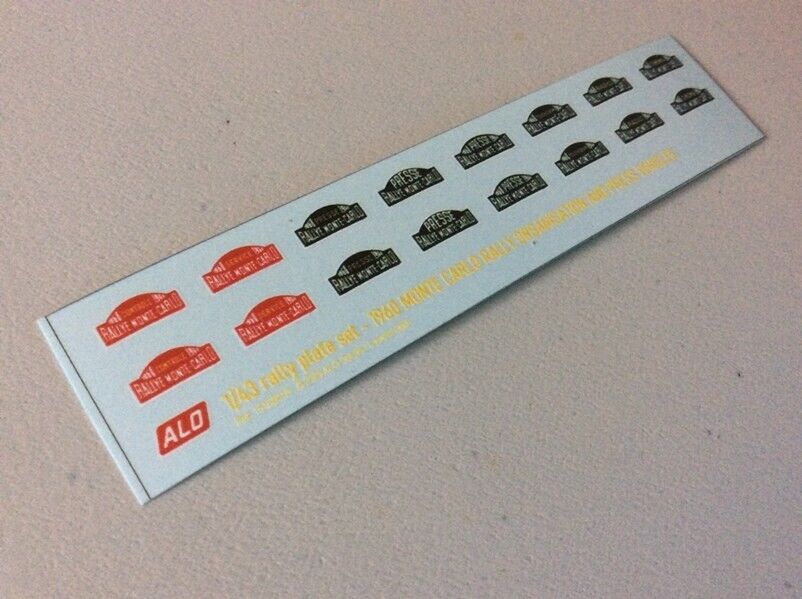1960 MONTE CARLO RALLY ORGANISATION AND PRESS PLATES 1:43 DECALS - FOR 8 CARS
