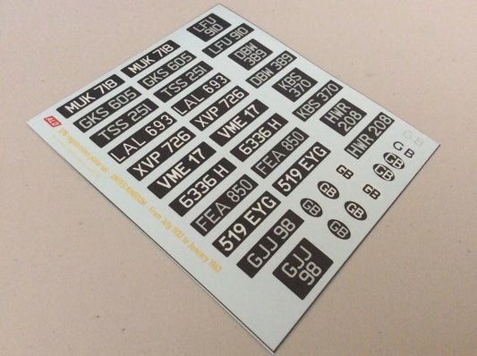 1932-1963 BRITISH REGISTRATION PLATES 1:87, 1:43, 1:18 DECALS - FOR 14 CARS
